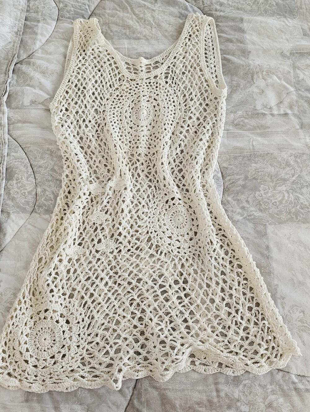 Ivory Crochet Sleeveless Mini Dress